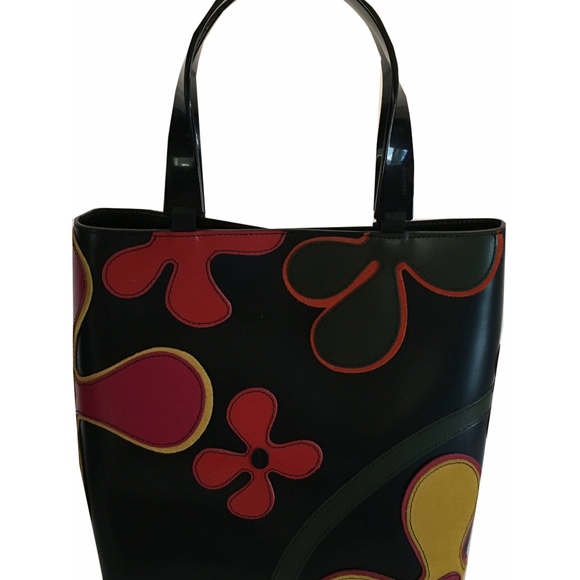 Lamarthe Paris Handbags - NWT - Floral handbag with black patent leather han